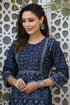 Women Navy Blue Ethnic Motifs Printed Cotton Straight Kurta